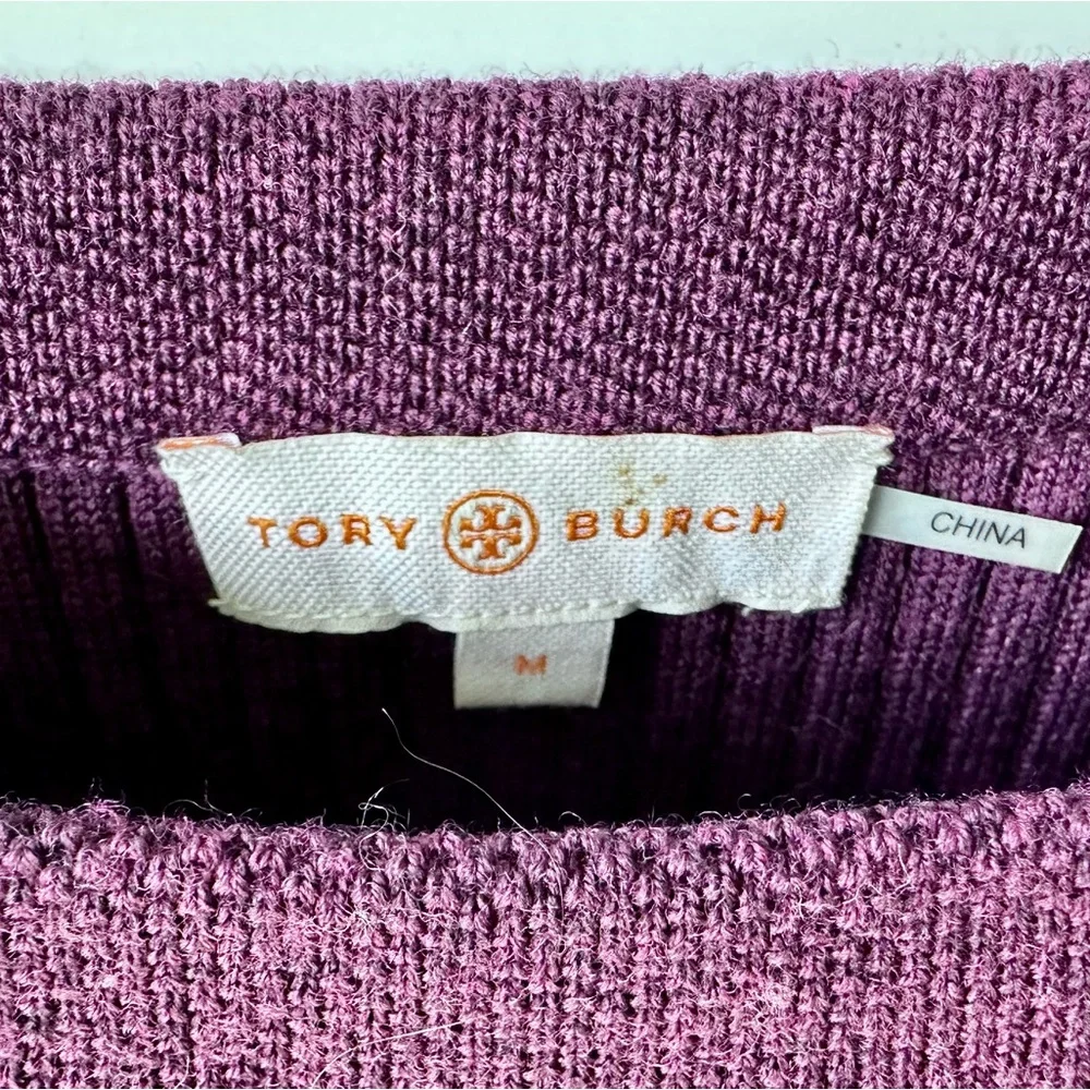 EUC Tory Burch Ramona Merino Peplum Sweater, Plum color, boat neck, size M